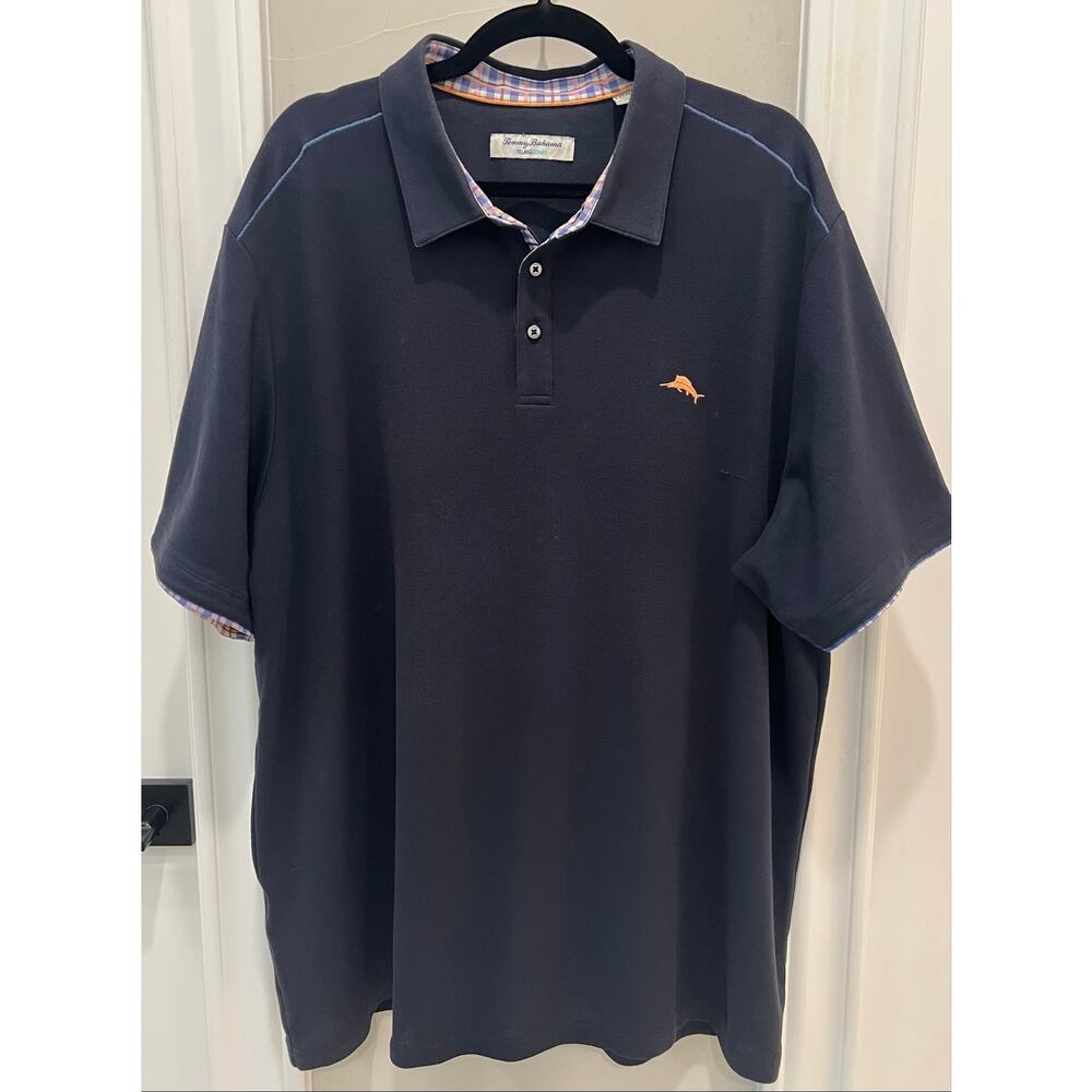Tommy Bahama IslandZone Polo Shirt XXL Tall Navy Blue Stretch Golf Casual